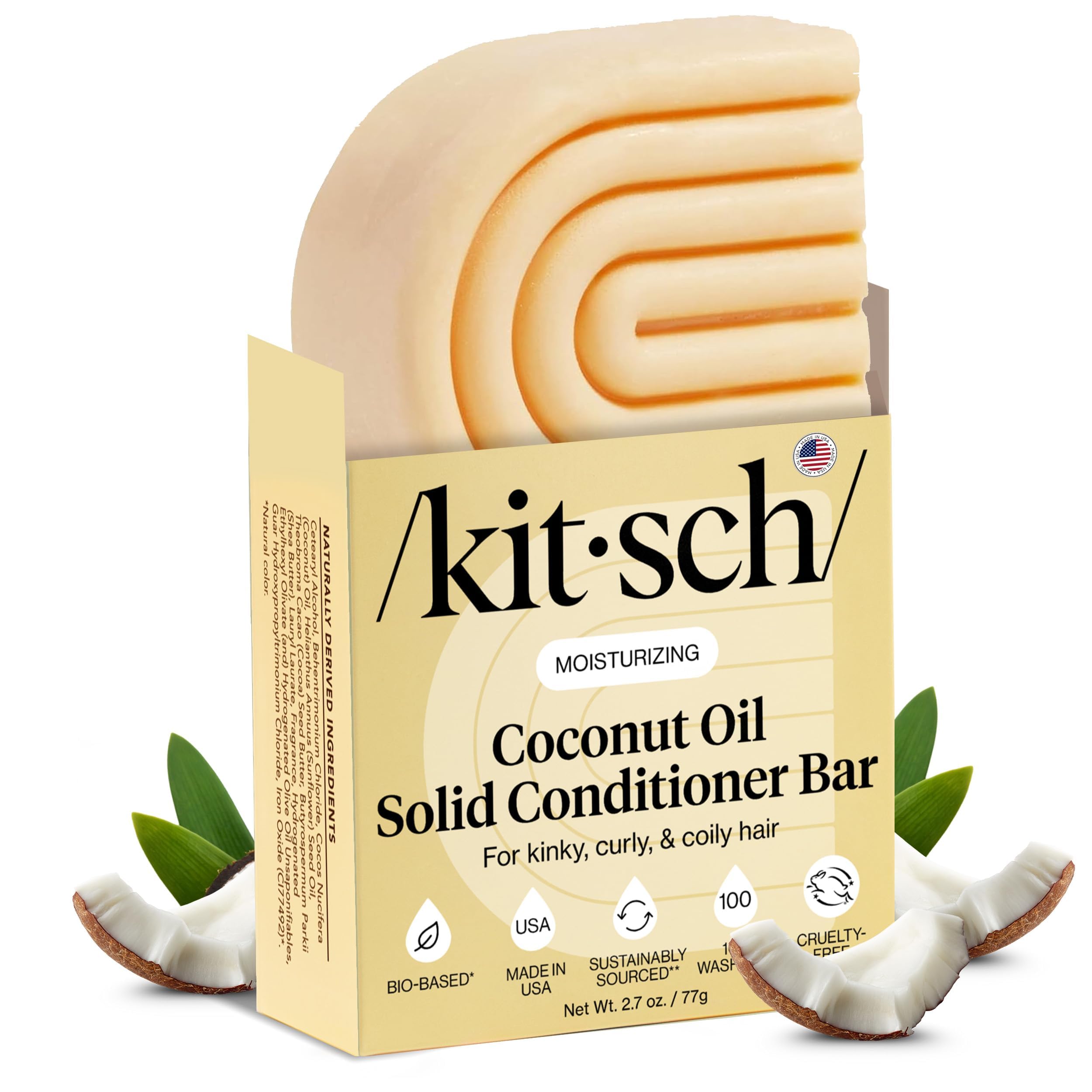Kitsch Coconut Oil Conditioner Bar 77g - Hair Conditioner For Women and Men - Deep Moisturizing, Nourishes, Hydrate & Soften Damaged Dry Hair - Silicone, Paraben & Sulfate Free