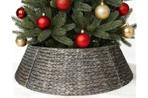 ChumDecor 28" Wicker Christmas Tree Collar for Artificial Trees, Rustic 7.5ft Tree Basket Skirt, Farmhouse Base Cover for Pencil, Slim Christmas Tree Collars, Handwoven from Seagrass