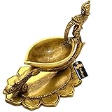 Two Moustaches Peacock on Handle Design Brass Oil Diya