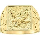 10kt Yellow Gold Mens Eagle Bird Wildlife Square Head Nugget Ring