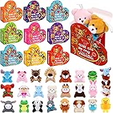 JellyArch 48 Pcs Valentine's Day Mini Stuffed Animal with Heart Boxes, Valentine Mini Animal Plush Toy Gift Set for Valentines Party Favors Classroom Exchange Gift Valentines Day Goody Bag Stuffers