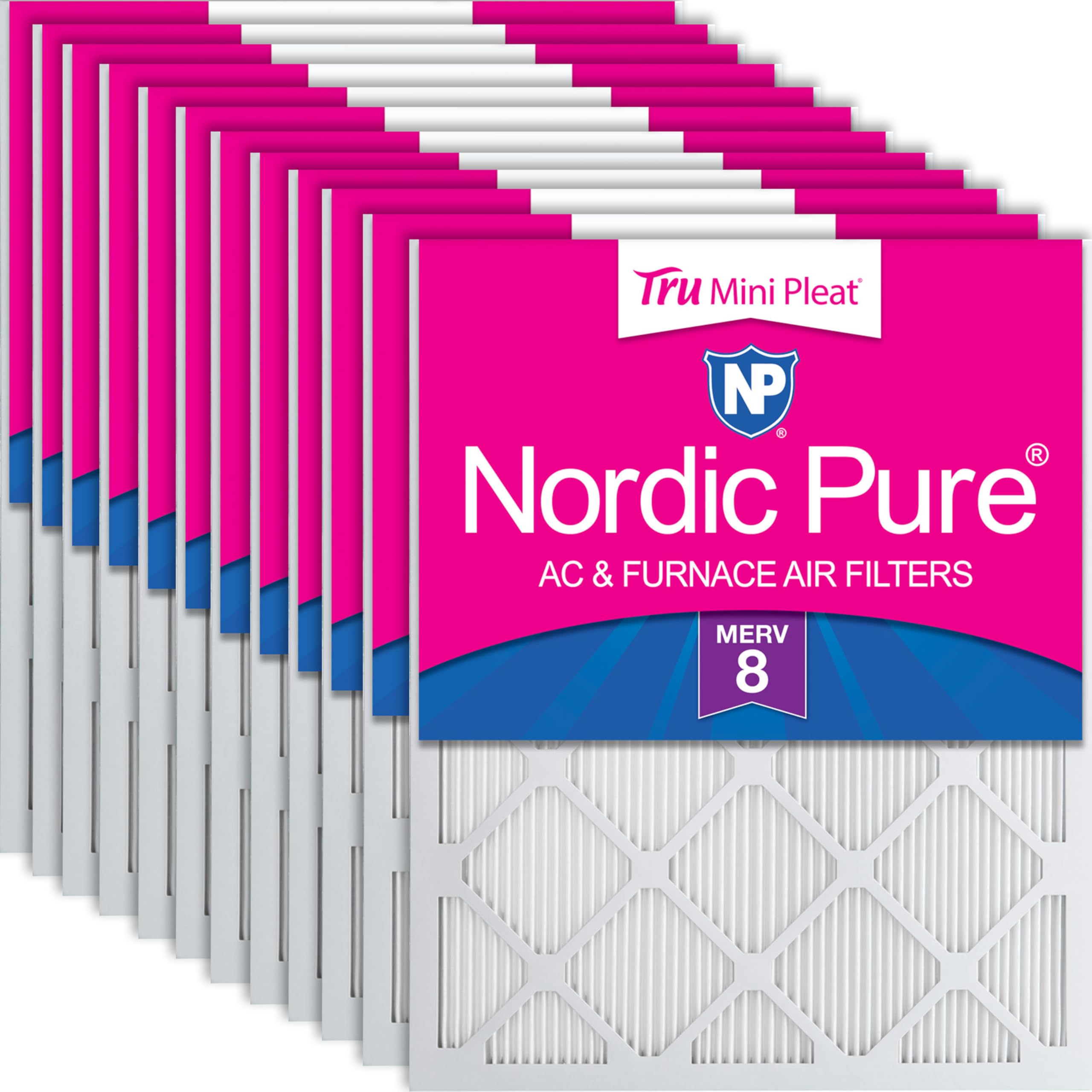 Nordic Pure 20x20x1 (19 1/2 x 19 1/2 x 3/4) Tru Mini Pleat MERV 8 AC Furnace Air Filters 12 Pack Image Nordic Pure 20x20x1 (19 1/2 x 19 1/2 x 3/4) Tru Mini Pleat MERV 8 AC Furnace Air Filters 12 Pack Image