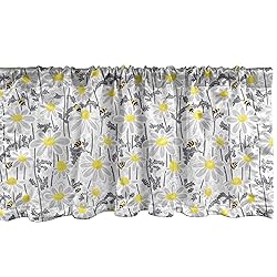 Ambesonne Grey Window Valance, Daisy Flowers Bees
