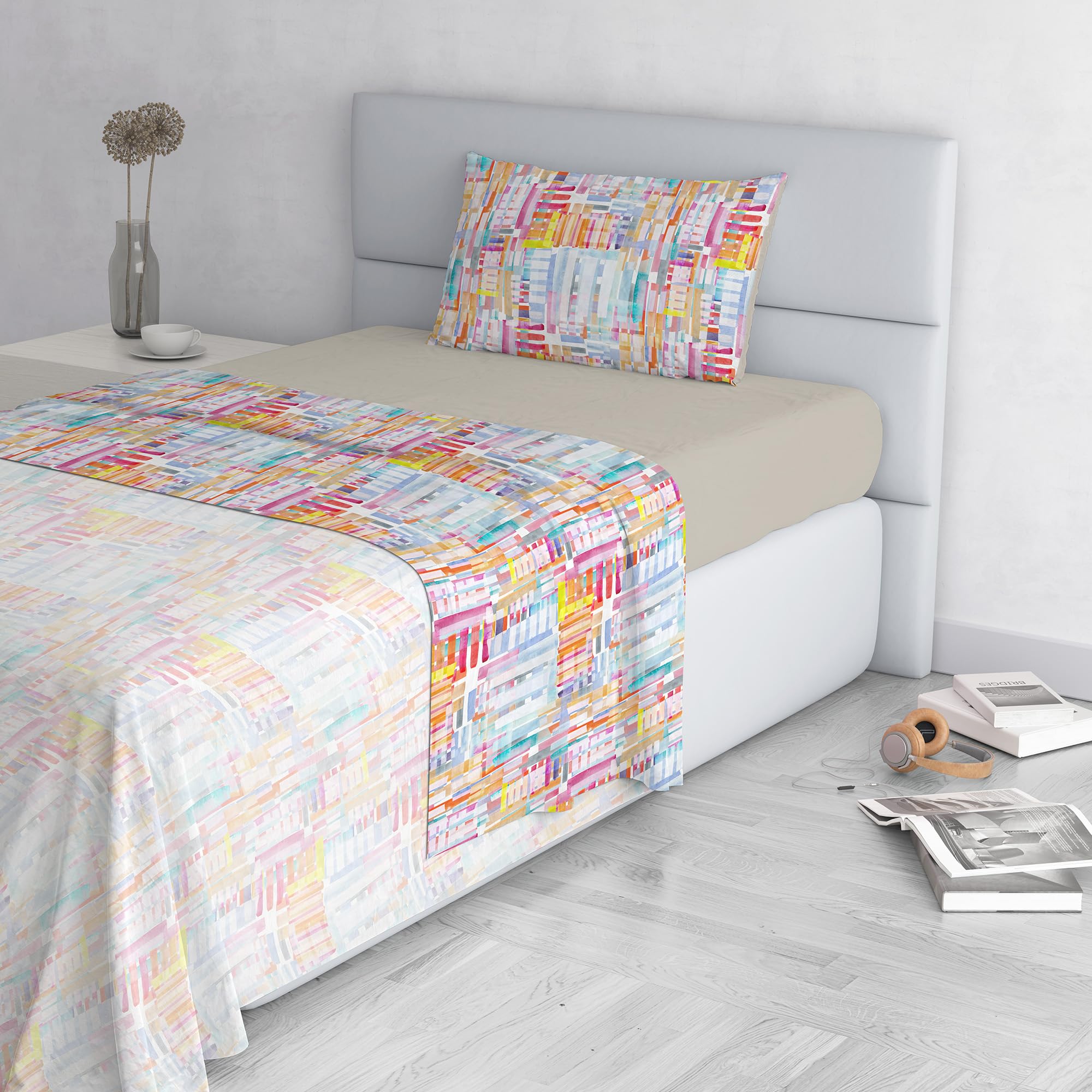 Francis Fashion Bed Sheet Set, Made in Italy, Soft Microfibre Bed Set, Fitted Sheet, Top Sheet 150 x 270 cm and Pillowcase with Inner Flap, Single, Francis