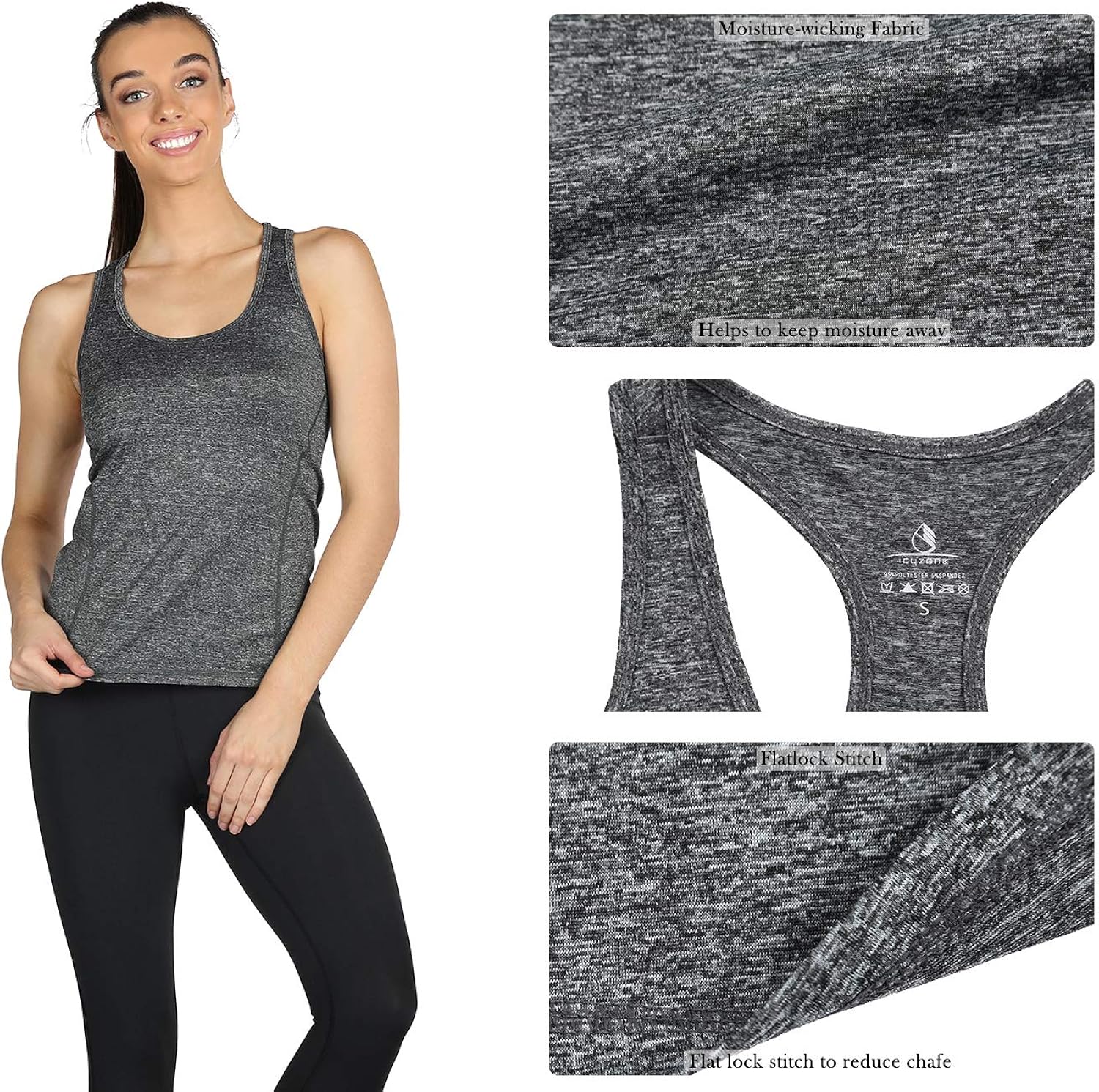 icyzone Workout Tank Tops for Women - Racerback Athletic Yoga Tops, Running Exercise Gym Shirts(Pack of 3): Clothing