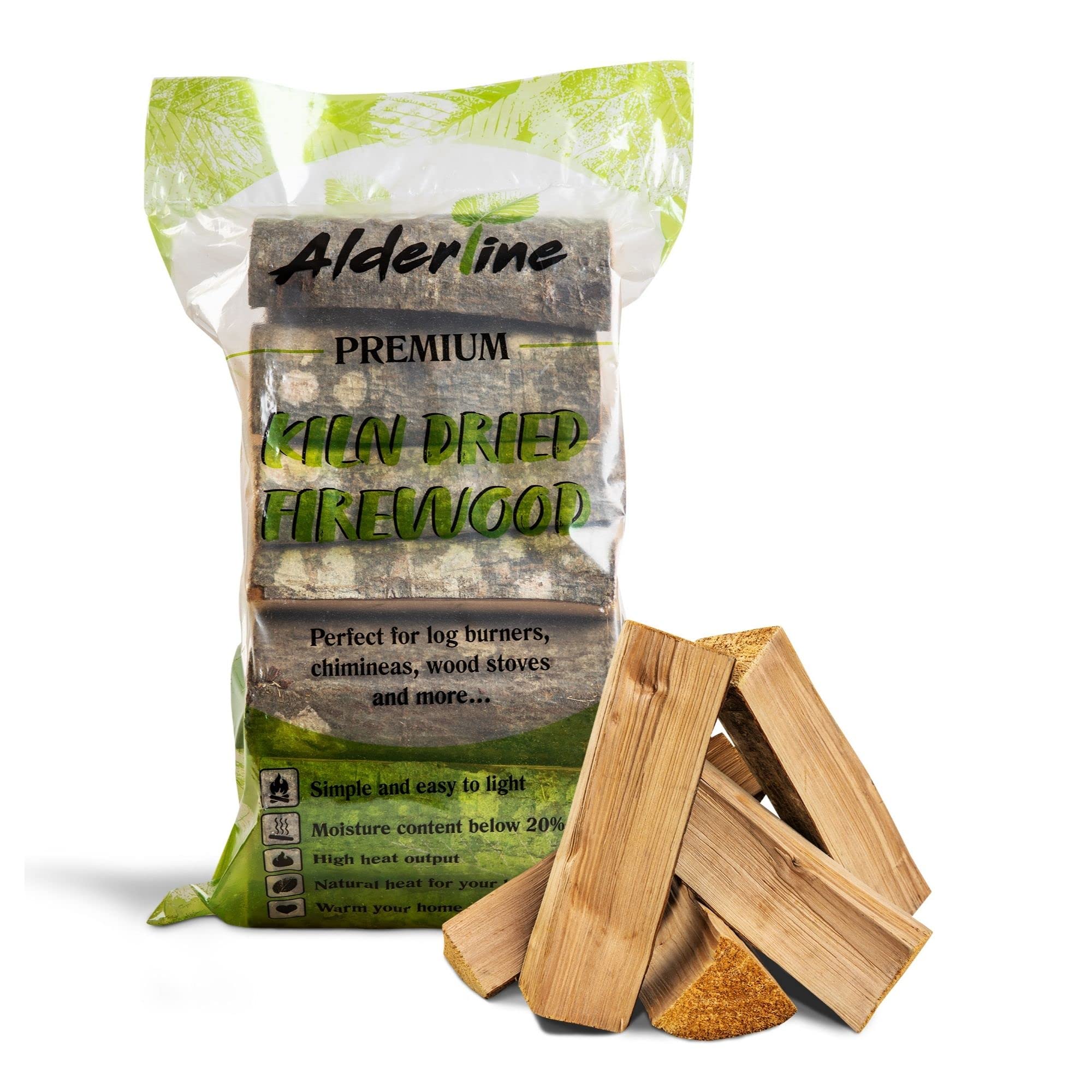 Alderline Kiln Dried Firewood Logs for Fireplace, Firepit, Chiminea, Campfires, Pizza Ovens and More, 25cm 22L Bag