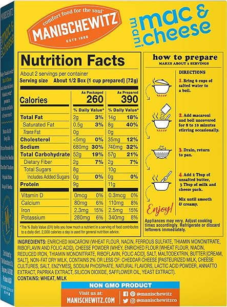 MANISCHEWITZ KOSHER MAC & CHEESE, 5.5OZ (4 PACK) MADE WITH REAL CHEDDAR CHEESE, NO ARTIFICIAL COLORS OF FLAVORS, CERTIFIED KOSHER