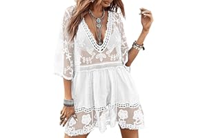 Eomenie Women's Contrast Lace Bathing Suit Cover Up V-Neck Swimsuit Coverups Loose Swimwear Beach Dress Beachwear