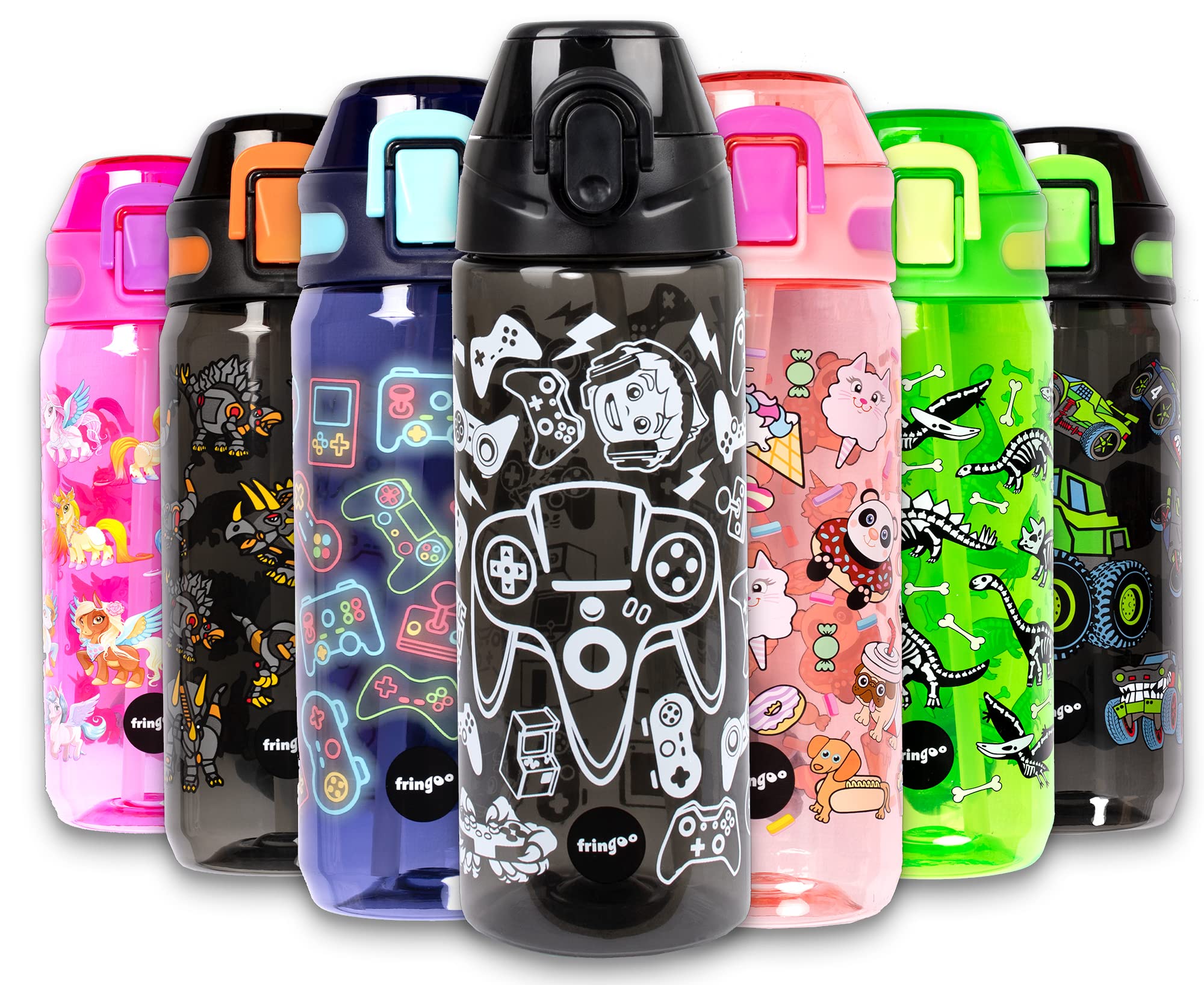 Fringoo High Quality Children's Drinking Bottle with Straw 100% BPA Free for School or Sports | For Boys and Girls | Primary School | School Supply - 600ml/20Oz