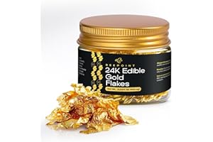 BeePoint 24K Edible Gold Foil Flakes - 100mg Gold Flakes for Cake Decorating, Baking, Cooking, Cupcakes, Chocolates, Drinks - Edible Gold Sheets