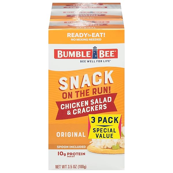 BUMBLE BEE SNACK ON THE RUN CHICKEN SALAD WITH CRACKERS KIT, READY TO EAT, SPOON INCLUDED – SHELF STABLE & CONVENIENT PROTEIN SNACK, 3.5 OUNCE (PACK OF 3)