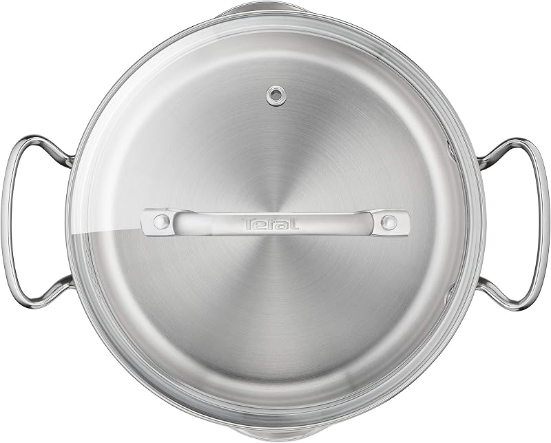 Duetto Lot de 7 pièces : 3 casseroles 16/20/24 cm, 1 casserole 16 cm, 3 couvercles en acier inoxydable, 3 couvercles en verre, marques de mesure, toutes sortes de cuisines, passe au four et au