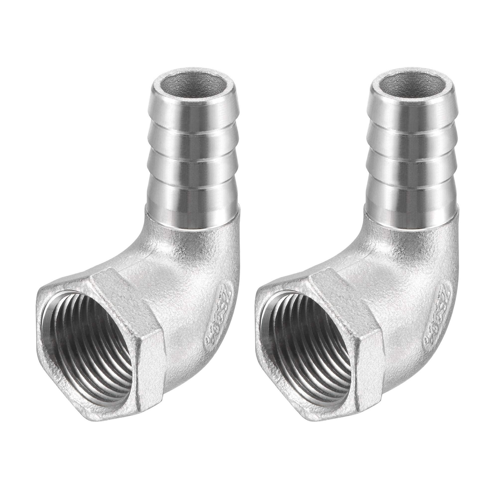 sourcing map 304 Stainless Steel Hose Barb Fitting Elbow, 15mm Barbed x 1/2" NPT Female Pipe Connector Adapter for Water Fuel Air, Pack of 2