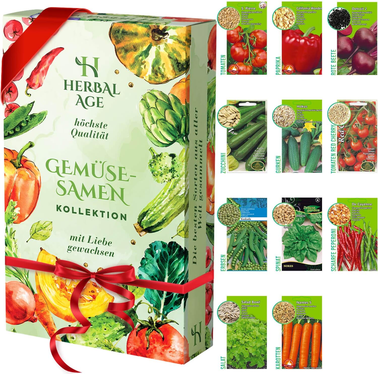 Züchte deine eigenen Samen-Set - 11 Gemüsesorten, 3500 wachstumsfähige Erbstücksamen - Gemüseanbau-Set für Frauen, Kinder, Anfänger, Geschenke für Gärtner - Möhre Zwiebel Spinat Tomatensamen