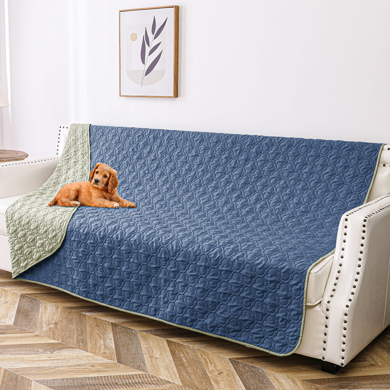 Photo 1 of Bigbeer Waterproof Dog Blanket, Washable Pet Couch Covers for Dogs, Sofa Bed Furniture Protector Cover for Puppy Kids Reversible(68x82 Inch, Blue+Green)