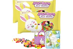 MUCHAI INNOVATIONS Easter Jelly Bean Candy by Just Born Assorted Fruit Flavor Orange Strawberry Grape Pineapple Lemon Licorice Spiced, Ideal for Decor, Egg Hunts, Baskets, & Gifts + Card (Original 2 Bags)