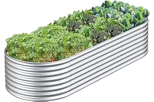 FRIZIONE 8x3x2FT Galvanized Metal Raised Garden Bed for Vegetables, Outdoor Garden Raised Planter Box, Backyard Patio Planter Raised Beds for Flowers, Herbs, Fruits