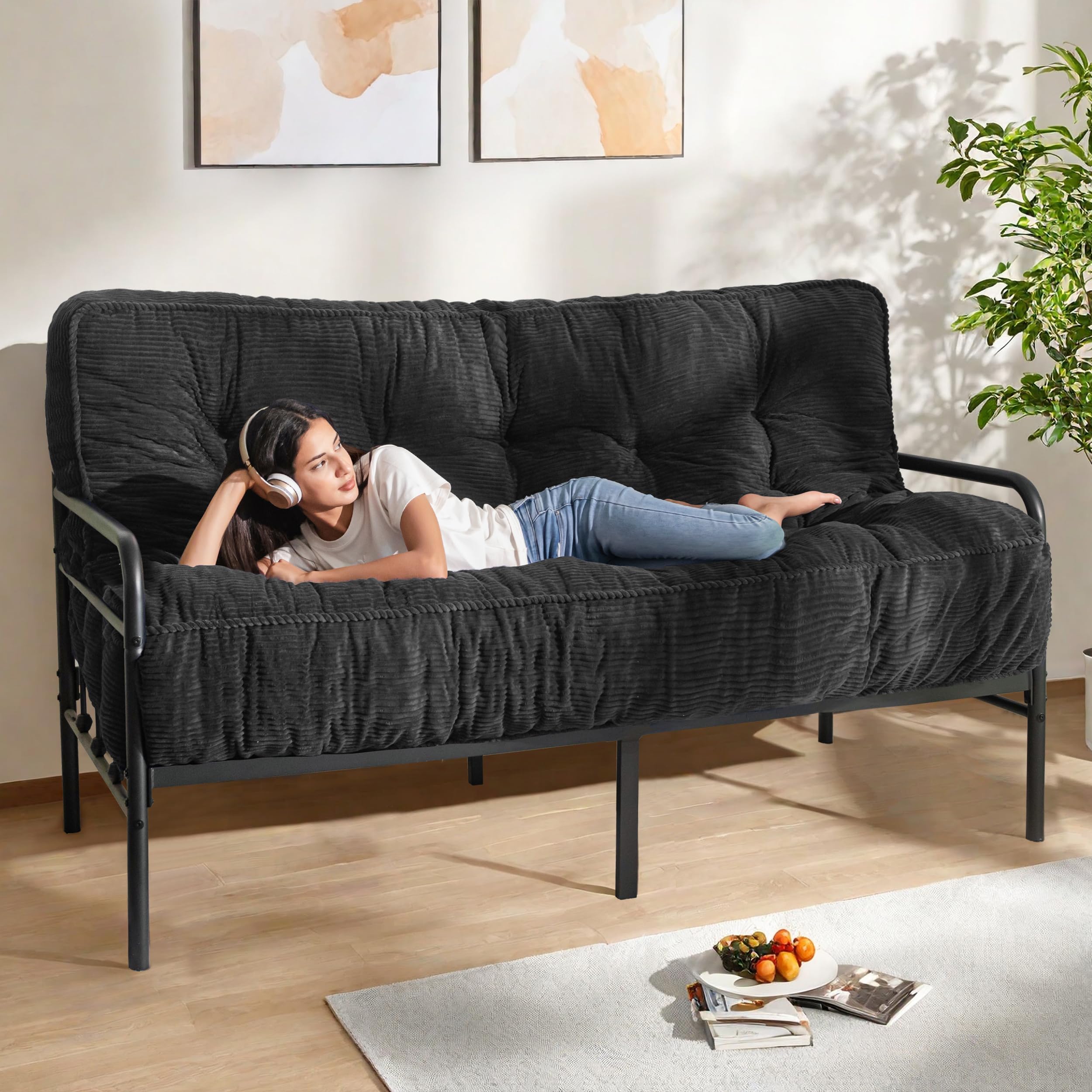 Photo 1 of *DIRT STAIN* MAXYOYO 8" Futon Mattress Full Size, Ultra Thick Futons Sofa Couch Bed Tufted Sleeper Sofa Bed, Floor Mattress for Adults, Shredded Foam Filling (Frame Not Included), Black