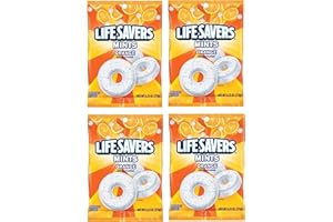 Smiling Sweets Orange Mint Life Savers, Individually Wrapped Orange Flavored Mints, Perfect for Snacking on the Go, Great for Sharing at School or the Office (Pack of 4)