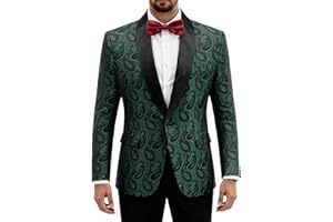 YND Men's Paisley Tuxedo Jacket, One Button Dress Suit Blazer, Floral Coat with Bow Tie for Dinner Party Prom Wedding