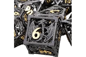 ARUOHHA Hollow Metal DND Dice Black Gold Dragons Dice Set with Gift Box, Compatible with D&D RPG Role Playing Game, Dungeons 