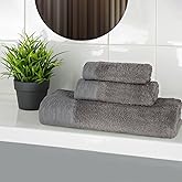 Superior Rayon from Bamboo Blend 3-Piece Towel Set, Luxury Quick Dry, Bathroom Essentials, Shower, Spa, Plush Soft Absorbent Towels, Includes 1 Bath, 1 Hand, 1 Washcloth/Face Towel, Charcoal