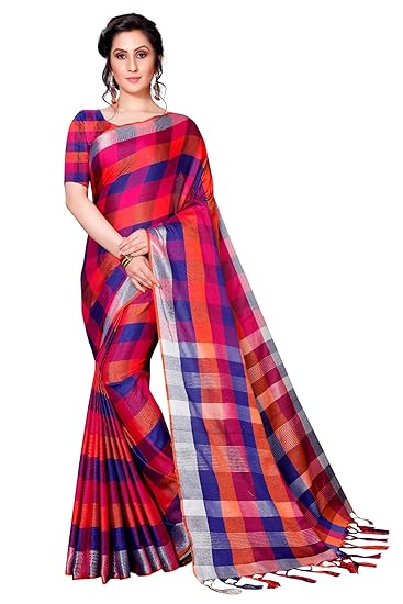 Winza Designer Womens Art Silk Saree With Blouse (LINEN CHECKS)