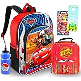 Disney Cars Backpack and Lunch Bag Set - Bundle with 16” Disney Cars Backpack, Lunch Box, Stickers, More | Lightning McQueen School Supplies for Kids