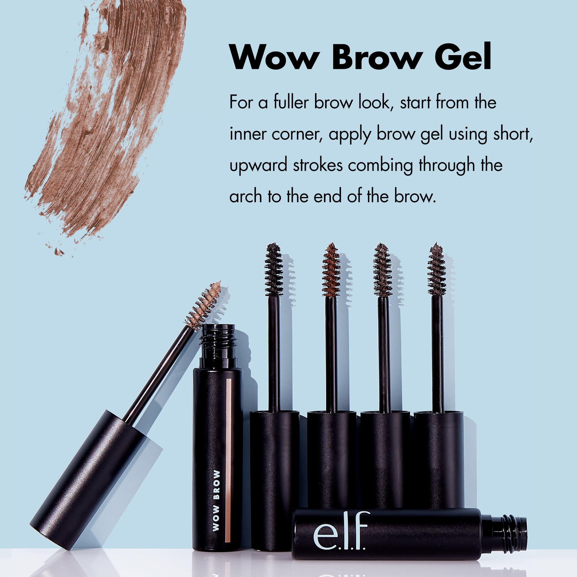 e.l.f. Wow Brow Gel, Volumizing, Buildable, Wax-Gel Hybrid, Creates Full, Voluminous-Looking Brows, Locks Brow Hairs In Place, Brunette