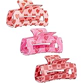 3Pcs Valentine's Day Heart Hair Claw Clips for Women- Cute Pink & Rosy,Red Non-slip Strong Hair Clip Grip,3.2 Inch Medium Acrylic Claw Clips for Thin/Thick Hair(pink)