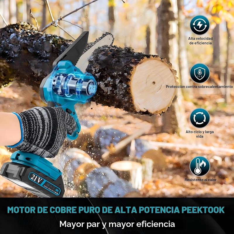 Mini Motosierra Bateria 6 Pulgadas, 1000W Motor Sin Escobillas Motosierra Eléctrica con 4000mAh Baterías y 2 Cadenas, Motosierra de Mano Portátil Inalámbrica para Podar Árboles de Jardinería y Madera