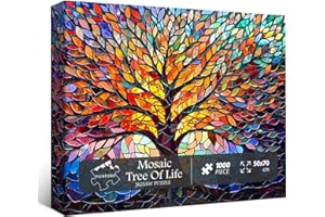 PICKFORU Stained Glass Puzzle Tree of Life Puzzles for Adults 1000 Pieces, Impossible Hard Difficult Challenging Puzzles for Adults, Colorful Mosaic Tree of Life Jigsaw Puzzle 1000 Pieces