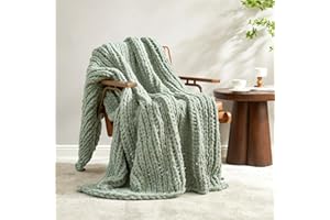 Amélie Home Chunky Knit Throw Blanket for Couch, Soft Chenille Crochet Blanket for Sofa, 50"x60", Sage Green