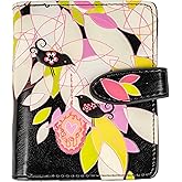 Shag Wear Women's PU Vegan Leather Colorful Slim Trendy Small Bifold Wallet with 4 Credit Card Slots, 1 Zippered Coin Pocket, and Clear ID Window (Bird, Black)