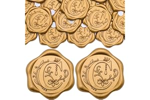 SWANGSA 50 Pack Letter C Wax Seal Stickers, Antique Gold Initial Alphabet Self-Adhesive Wax Seal Stickers for Wedding Party Invitation Envelopes