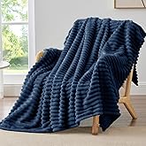 BEDELITE Fleece Throw Blanket for Couch - 300GSM Soft & Warm Fluffy Navy Blanket, Decorative and Giftable Striped Blankets for Women, Men, 50"x60"