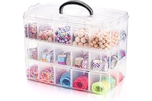 Foraineam 3-Tier Stackable Storage Container Box with 30 Compartments, Plastic Craft Organizer Case Tool Storage Bins for Jewelry Beads, Washi Tape, Nail Polish, Arts and Crafts, Sewing Accessories
