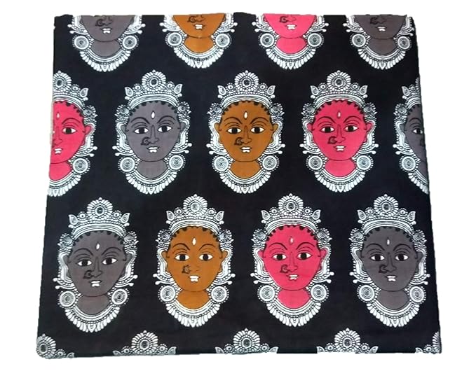 Cotton Kalamkari Handblock Saree Blouse/Kurti Fabric 100 cms - Base Dancer Print - Black Colour