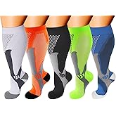 Double Couple 5 Pairs Wide Calf Compression Socks for Men Women Extra Plus Size Knee High Support