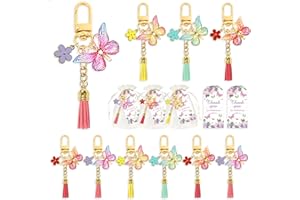 BANBALLON 12 Sets Butterfly Party Favors Tassel Keychain Fairy Party Decorations with Laser Butterfly Flower Gauze Bag Thank You Cards for Butterfly Theme Birthday Party Baby Shower Goodie Bag Decor (Butterfly)