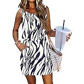 AUSELILY Women Summer Dress 2025 Casual Sleeveless Sundress Crew Neck Beach Short Dresses with Pockets