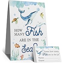 Baby Shower Games Set – Underwater Sea Life Theme, 80 Double-Sided Cards For 20 Guests, Gender Neutral
