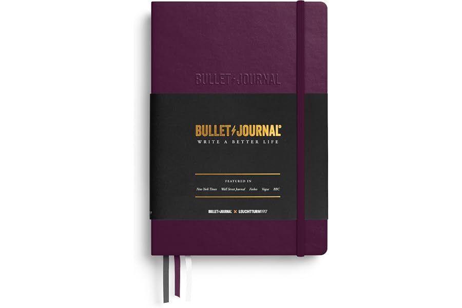 LEUCHTTURM1917 The Official Bullet Journal Edition 2 - Notebook Built for BuJo, Medium A5 204 Pages of 120gsm Paper, with Bujo Pocket Guide (Purple26)