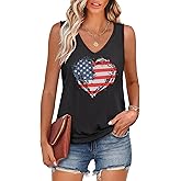 LOGENE American Flag Tank Tops for Women 4th of July Independence Day Summer Sleeveless V Neck Patriotic Basic T Shirts Tees
