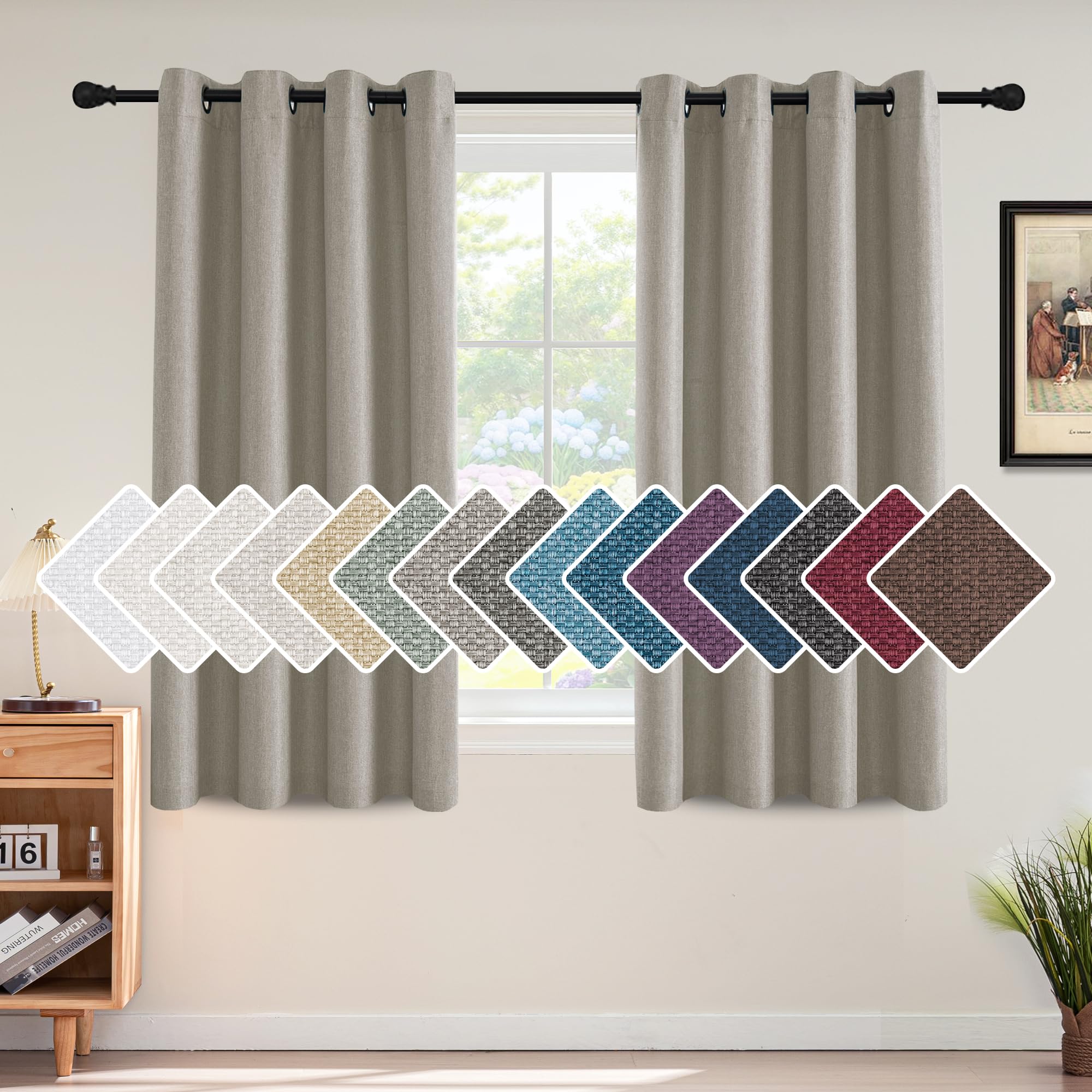 H.VERSAILTEX Linen Blackout Curtain 63 Inches Long for Bedroom/Living ...