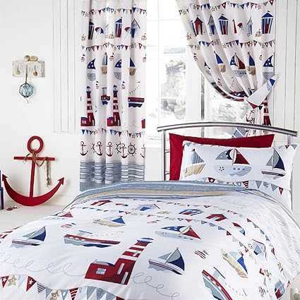 Nautical Sea Ships Boys Blue Luxury Fully Lined Curtains 66 X 72