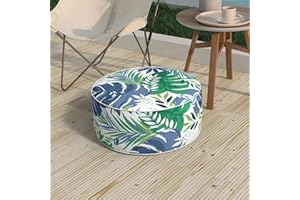Melody Elephant Patio Inflatable Ottoman, 21x9 Inch Portable Stool Ottoman with Handle, Outdoor Round Footrest Stool for Garden Camping, Islamorada Blue Green