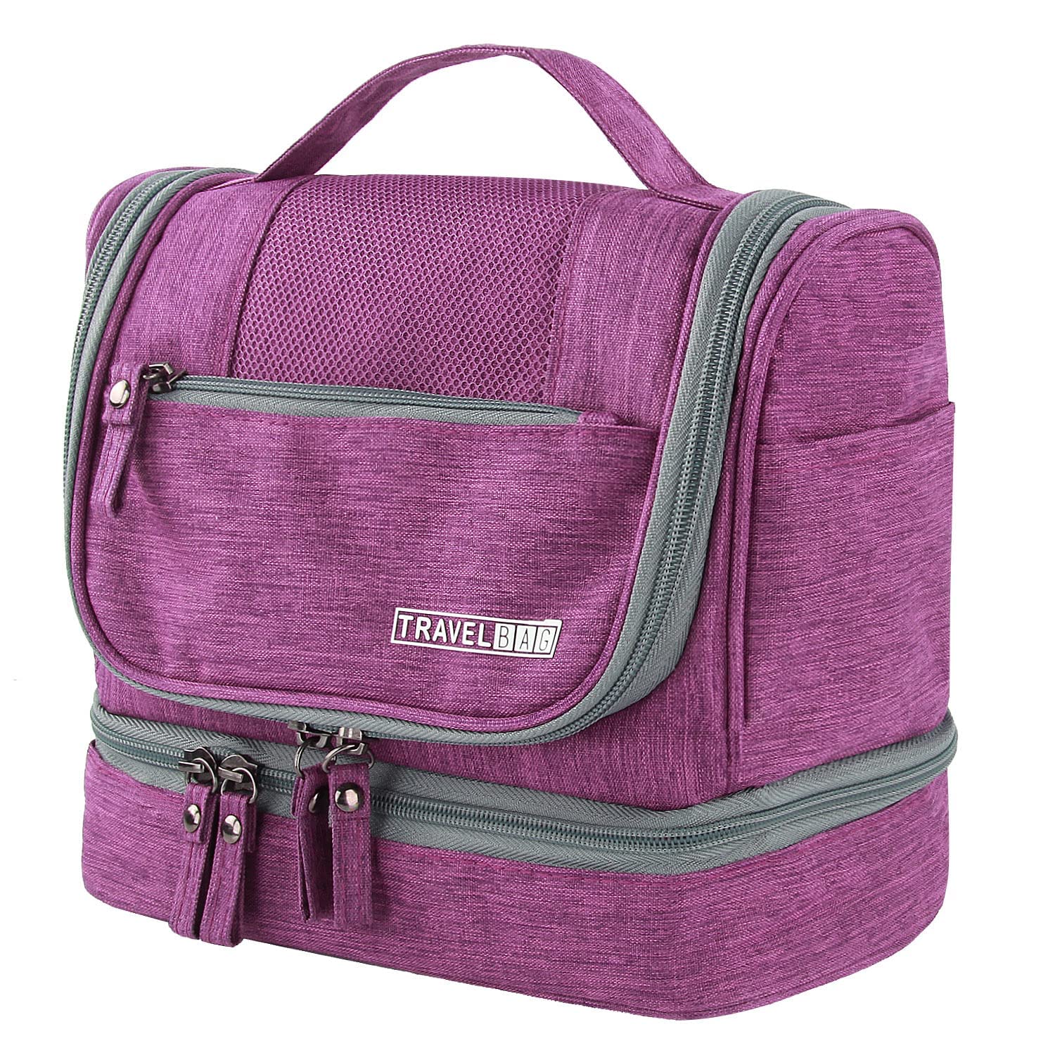 Large Travel Toiletry Bag,M MUNCASO Women Mens Wash Bag, Cosmetic Wash Bag with Dry and Wet Separation 2 Layers Design Waterproof Bathroom Bag(Purple)