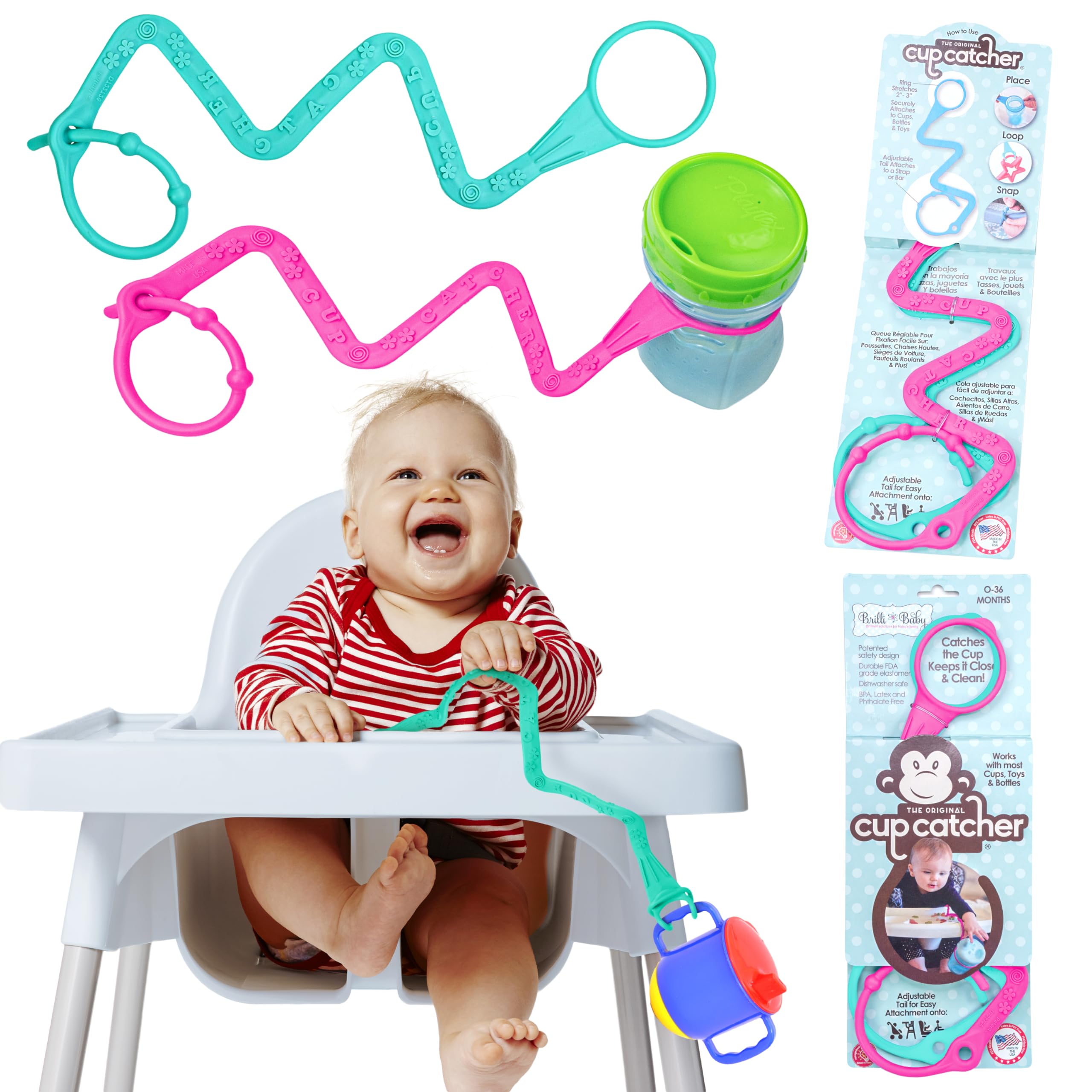 Cup Catcher by Brilli Baby - Catches The Cup, Keeps it Close and Clean (Pink/Aqua)