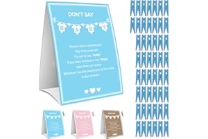 Party Hearty Baby Shower Games for Boy, Don't Say Baby Game,1 Sign and 50 Mini Blue Clothespins, Shower Game Ideas